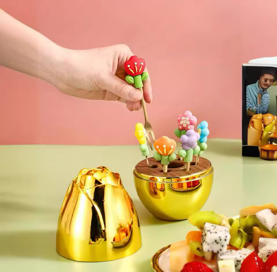 Flower Shape Eggshell Fruit Fork Set, Stainless Steel Fruit Fork, Cute Creative Party Decoration Fruit Fork Flower Shape Eggshell Fruit Fork Set, Stainless Steel Fruit Fork, Cute Creative Party Decoration Fruit Fork
